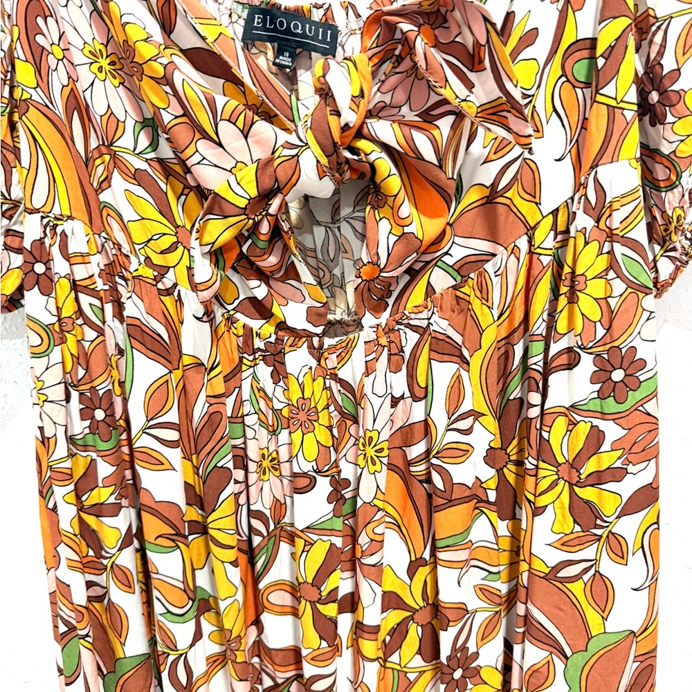 Eloquii Rust Floral Tie-Front Midi‎ Dress 18 - Picture 7 of 10
